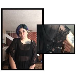 Black Mesh Top w/ Lace Sleeves